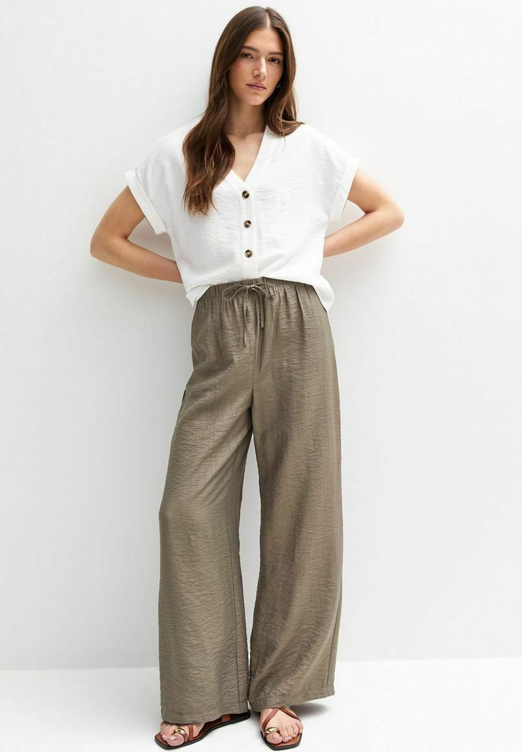 

Брюки CRINKLED WIDE LEG New Look, хаки