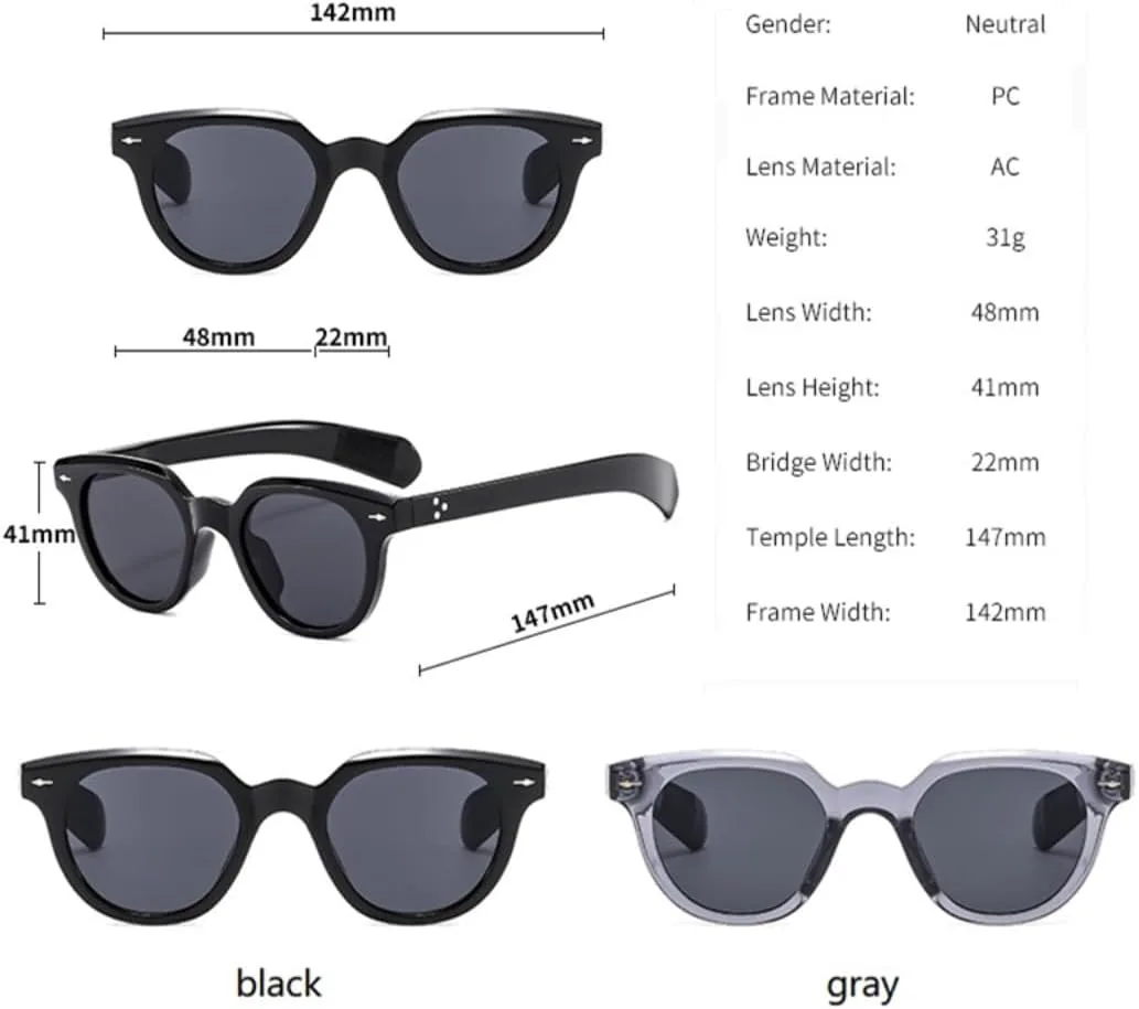 

Модные круглые солнцезащитные очки для женщин, ретро, ​​роскошные овальные очки с заклепками, панк-стиль, мужские очки с защитой от УФ-излучения UV400 UATXTAU, Gray