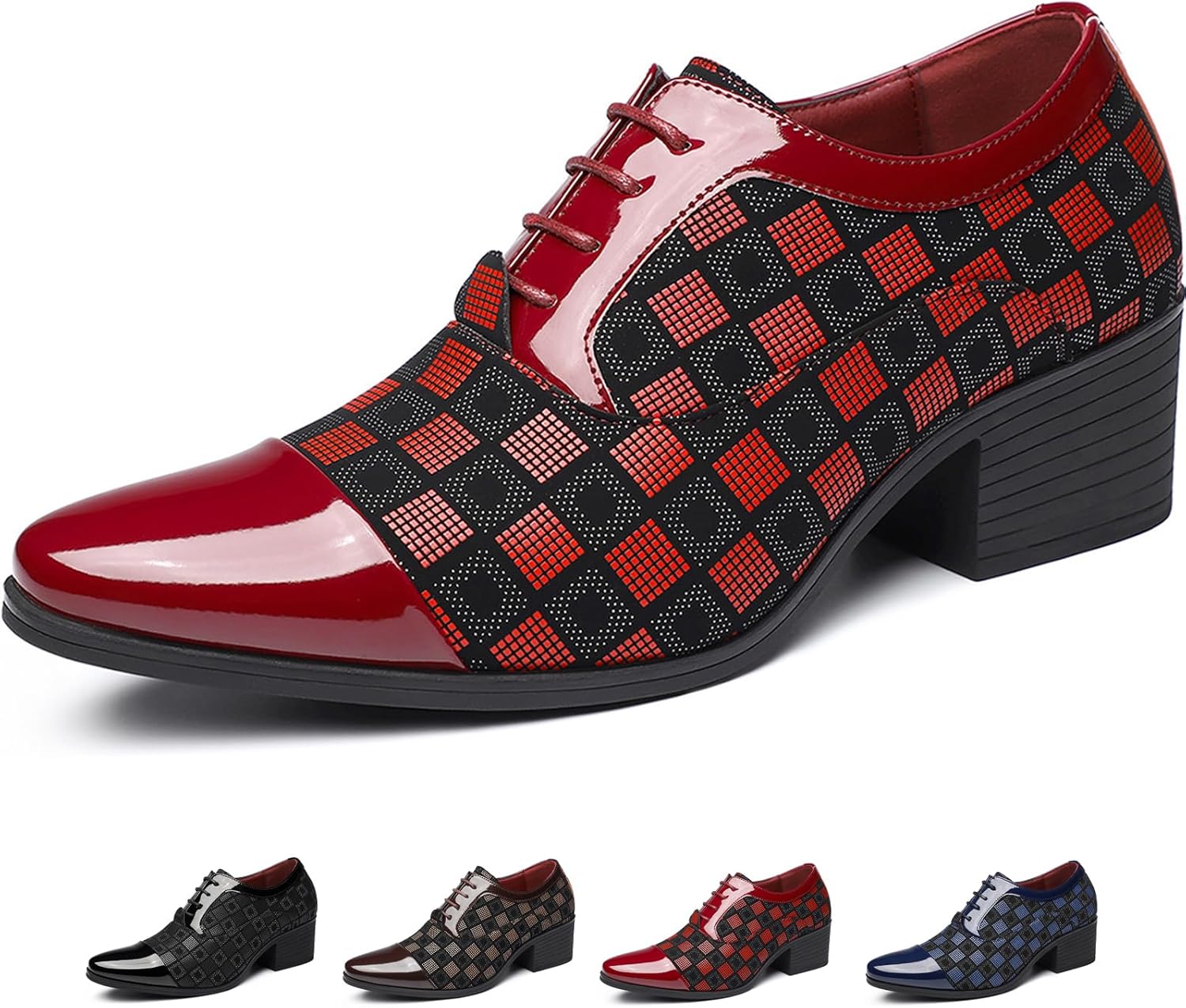 

Мужские оксфорды с узором, заостренным носком и массивным каблуком, классические удобные туфли с лоскутным дизайном, шнуровкой и дерби, для вечеринок, свадеб и деловых событий Mdioep, красный