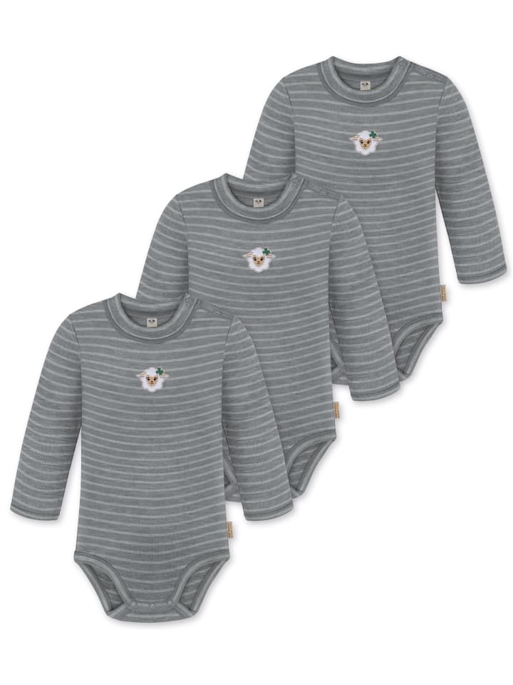 

Normani Outdoor Sports Комплект из 3 детских боди с длинными рукавами из мериносовой шерсти, модель Tuai, серые в полоску