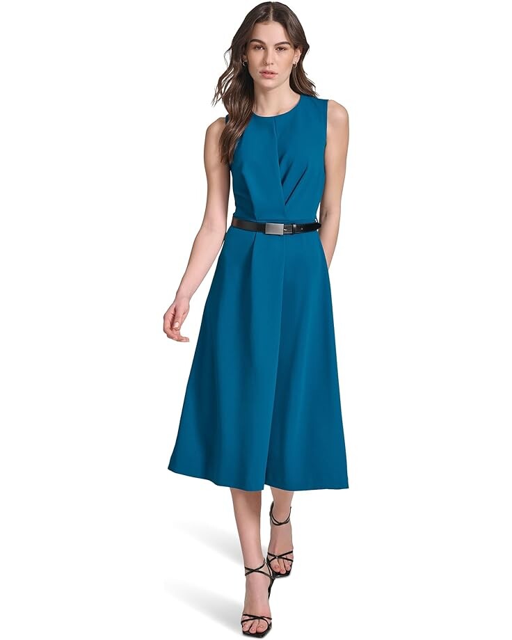 

Платье Calvin Klein Sleeveless Scuba Crepe Belted Midi, цвет Cypress