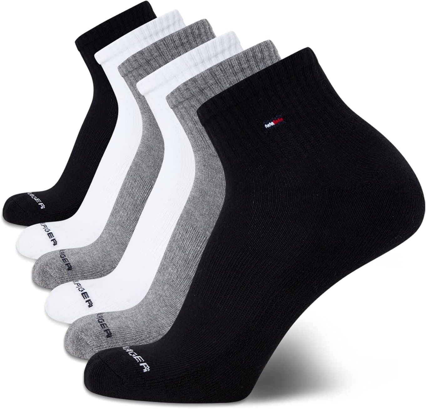 

Мужские носки Tommy Hilfiger Quarter - 6 пар мягких эластичных носков для бега до щиколотки с амортизацией для мужчин (размеры: 7-12), Grey/White/Black