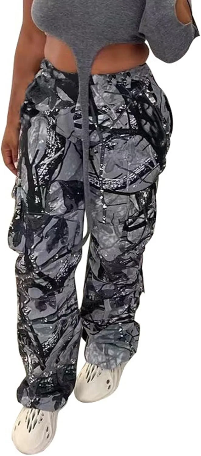

Женские камуфляжные карго-штаны High Waist Baggy Straight Wide Leg
