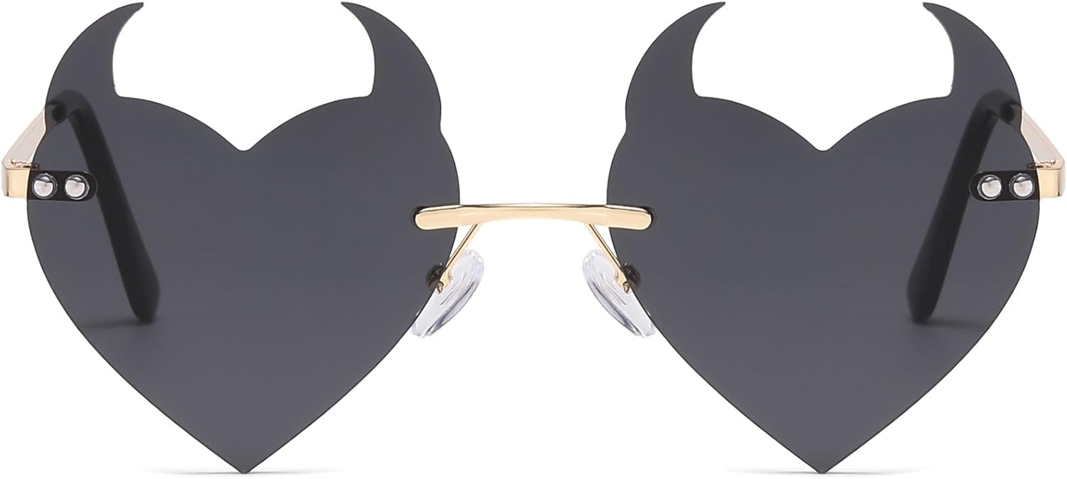 

Солнцезащитные очки LASPOR Fire Flame для женщин и мужчин, ретро-очки без оправы в форме волны, винтажные очки в форме огня, золотистая металлическая оправа, Devil Black