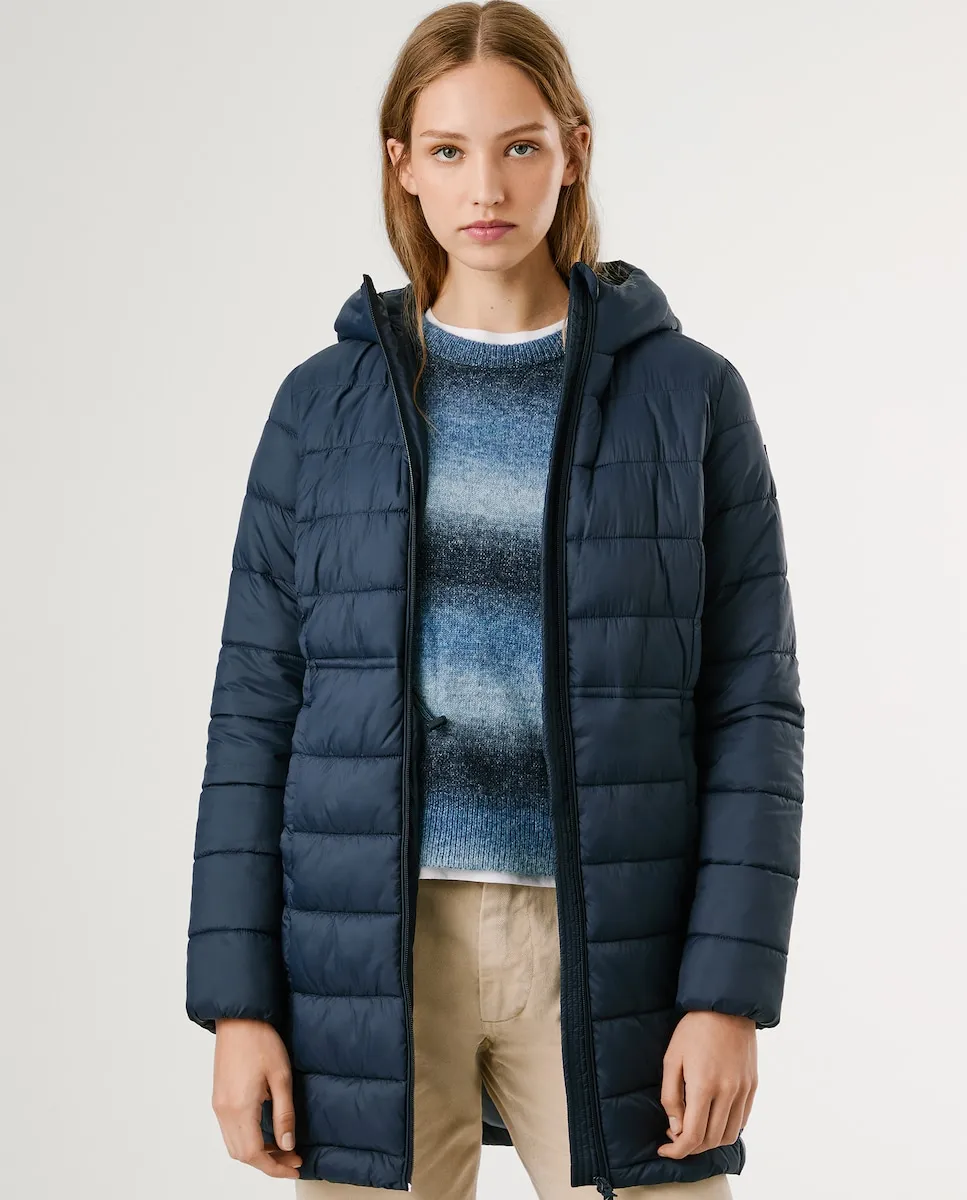 

Длинный женский водонепроницаемый пуховик с капюшоном Pepe Jeans, темно-синий