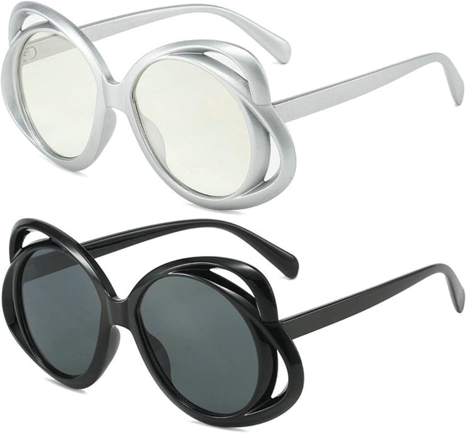 

Солнцезащитные очки Willochra с круглым цветком для женщин, с полыми дужками, в стиле панк, солнцезащитные очки для мужчин, большая оправа, винтажные очки, защита от ультрафиолета UV400, 2pcs-black&silver