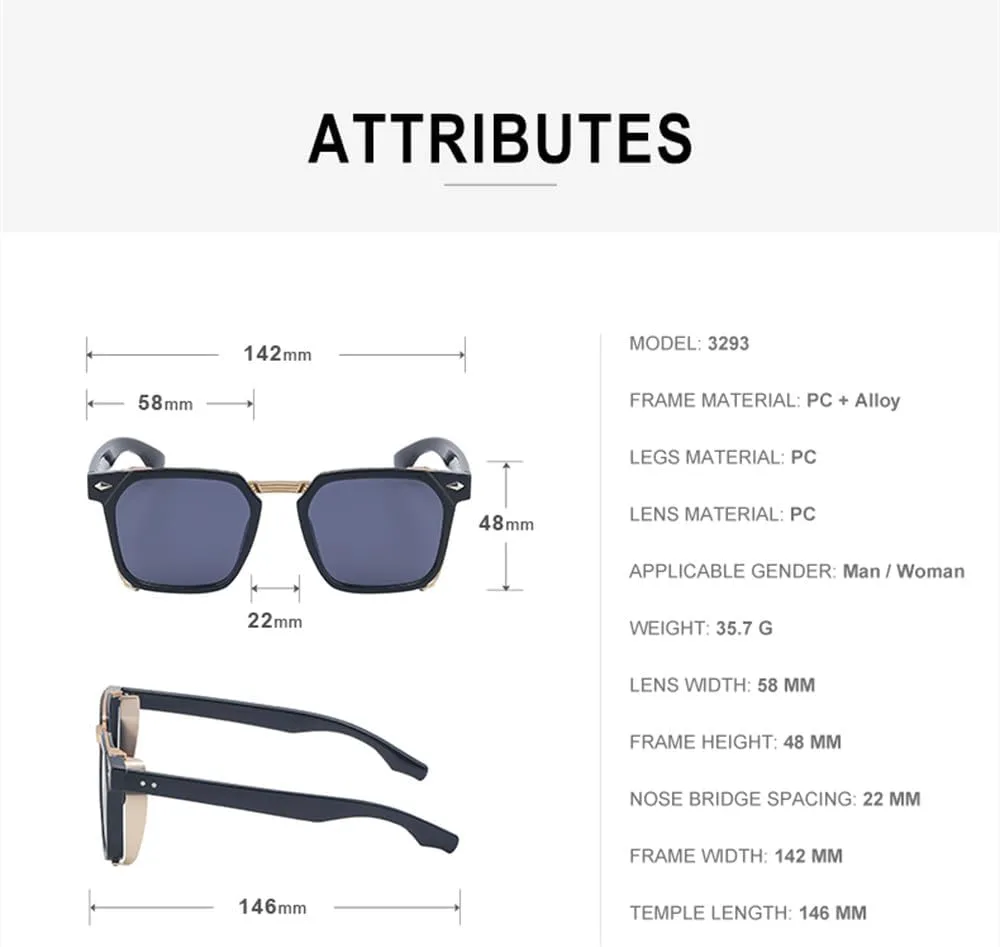 

Ретро квадратные солнцезащитные очки для мужчин, роскошные панк-очки, винтажные очки для мужчин и женщин, защита от УФ-излучения UV400, SUN632 Generic, C1blackgray