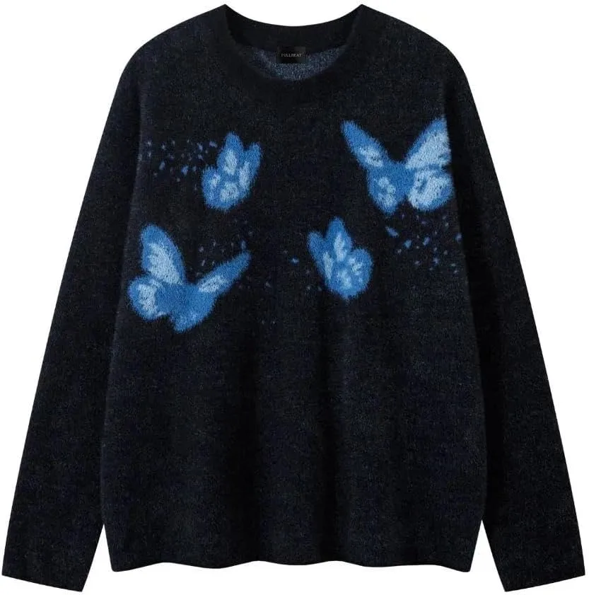 

Унисекс свитер оверсайз Harajuku с принтом синей бабочки Fullneat