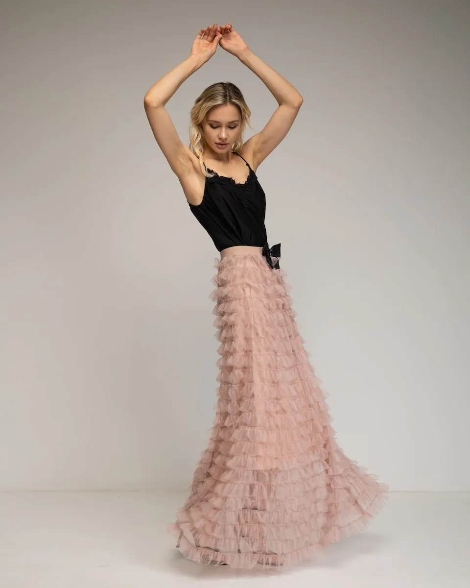 

Длинная юбка с воланами из тюля и бантом Tantra, светло-розовый