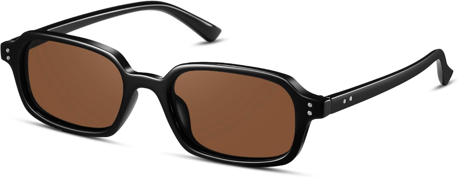 

Модные прямоугольные поляризованные солнцезащитные очки для женщин и мужчин в стиле ретро, ​​маленькие квадратные солнцезащитные очки, винтажные очки 90-х годов CL012 Colrea, Black Frame/Brown Lenses