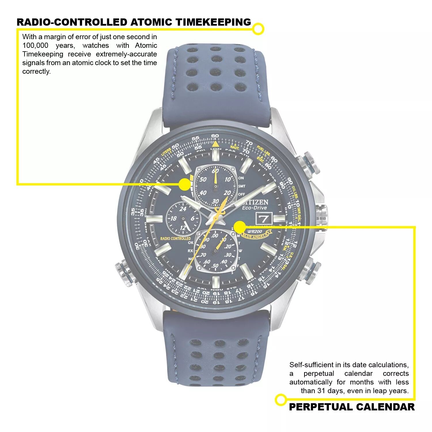 

Часы Citizen Eco-Drive Blue Angels из нержавеющей стали с вечным календарем, летный компьютер, хронограф - AT8020-03L Relic by Fossil