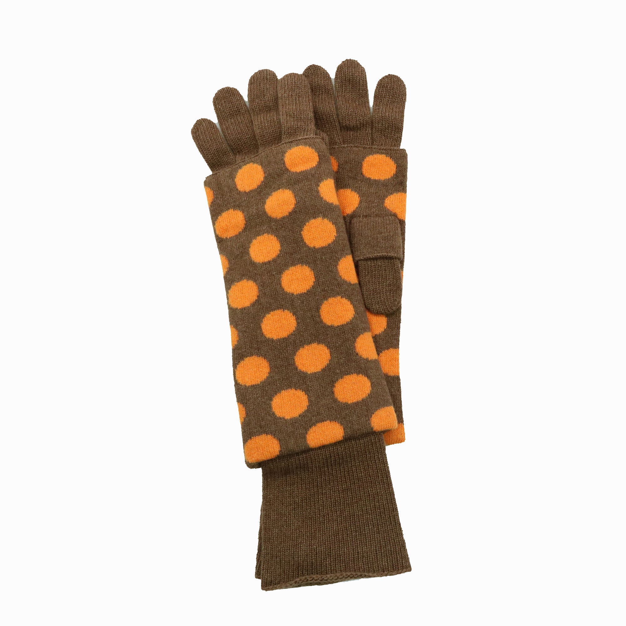 

Два в одном: перчатки и нарукавники в горошек Portolano, цвет walnut/tangerine
