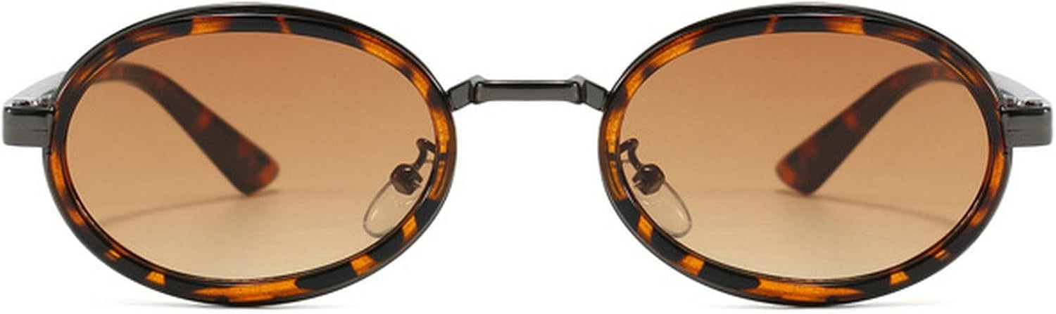 

Ретро овальные солнцезащитные очки для женщин и мужчин, модные хип-хоп металлические солнцезащитные очки в маленькой оправе, в стиле 90-х, панк-очки mincl, Leopard Brown