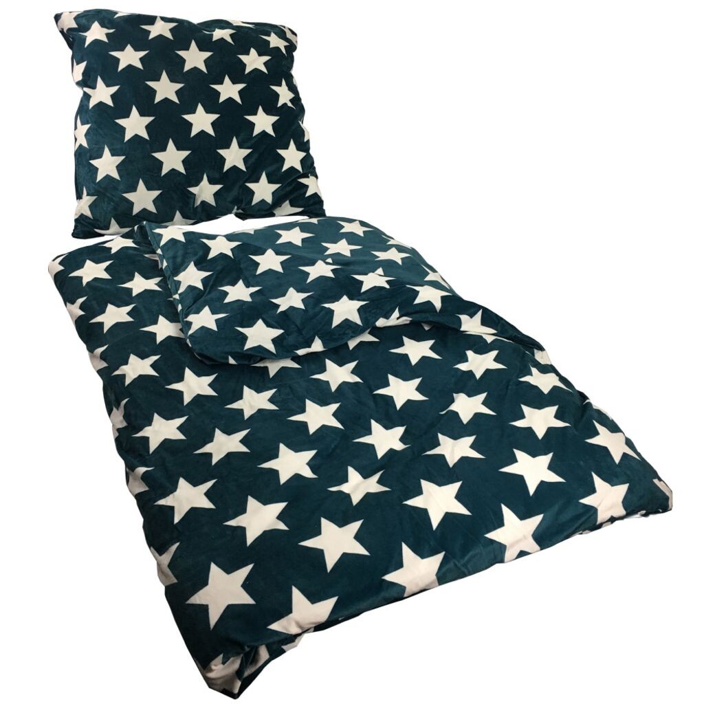 

NYVI Зимнее постельное белье CozyStar Soft 2 предмета 1x пододеяльник 135x200 + 1x наволочка 80x80 бирюзовыйовые звезды - бархатистая мягкая поверхность микронорки, на молнии, подходит для аллергиков, 100 г.