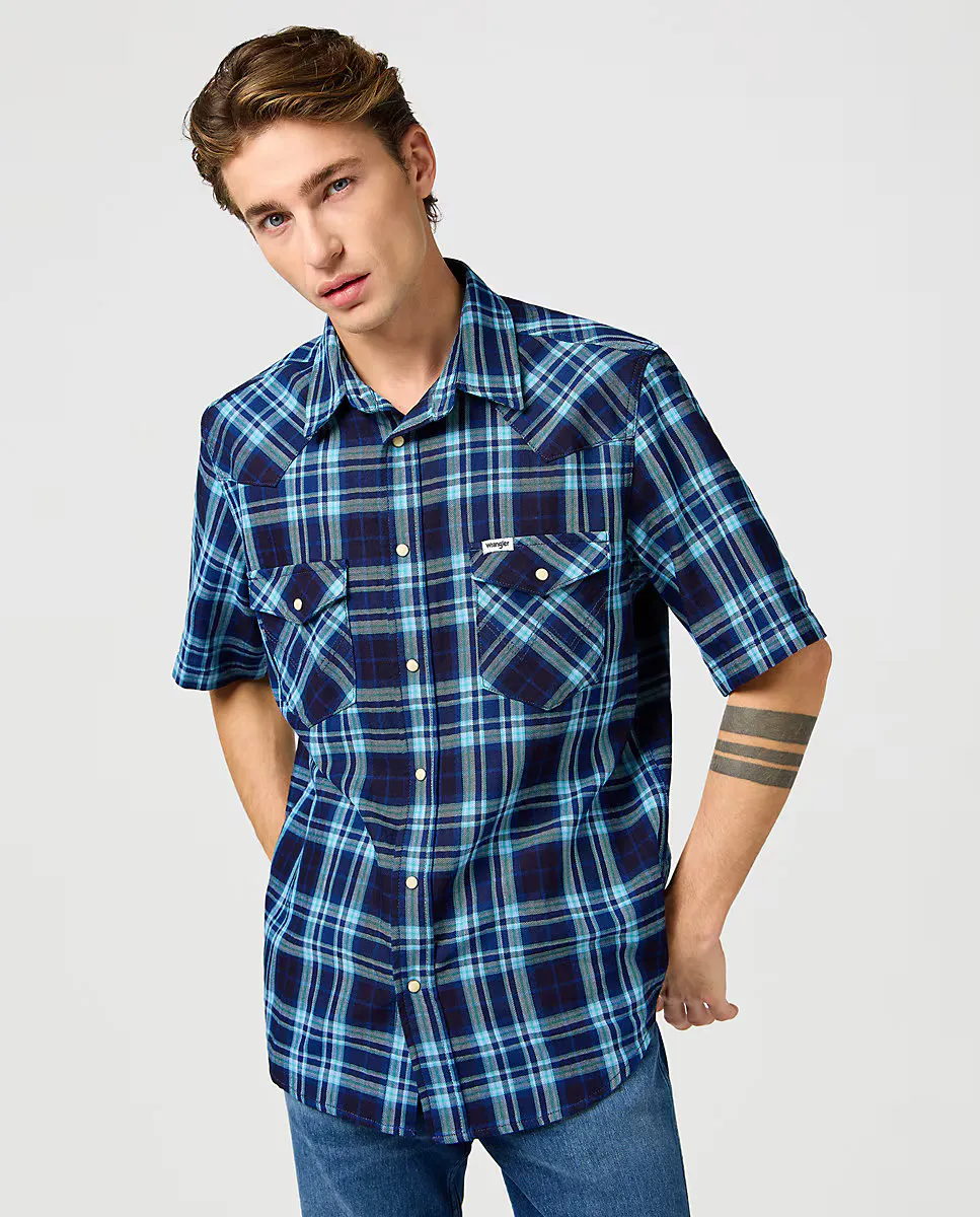

Мужская рубашка в клетку с длинными рукавами Wrangler, индиго
