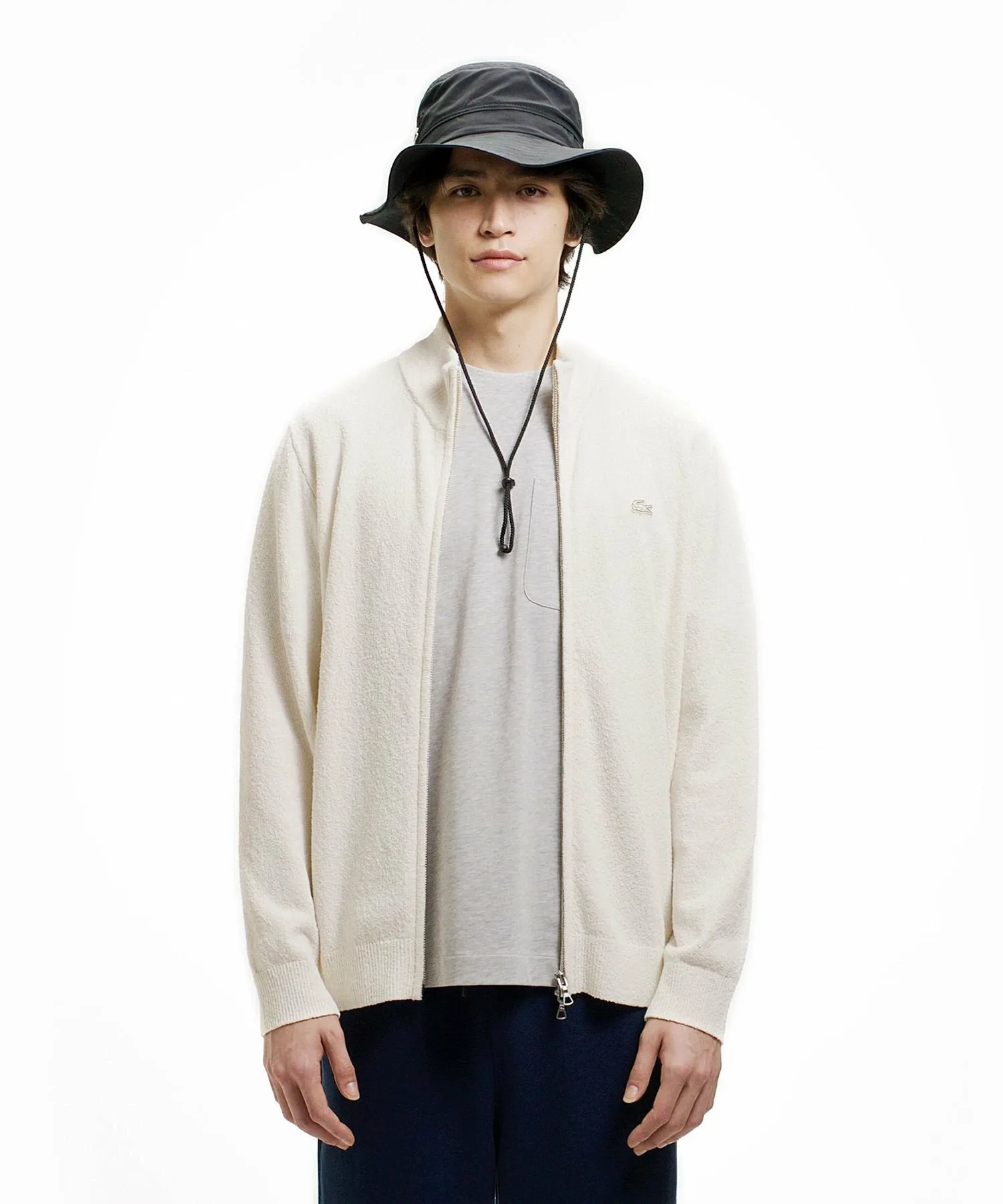 Вязаный кардиган из букле с застежкой-молнией LACOSTE, Off white