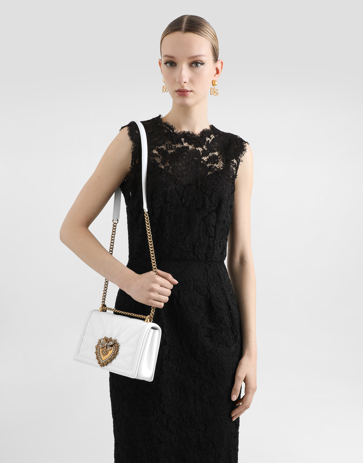 Сумка medium devotion из стеганой наппа-кожи Dolce & Gabbana, белый — фото 2