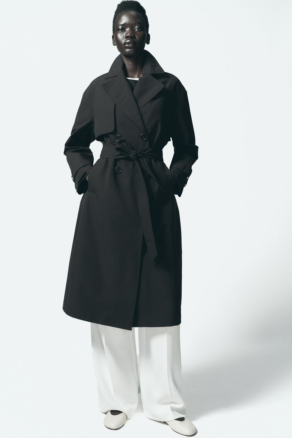 

Водоотталкивающий тренч с поясом ZARA, черный