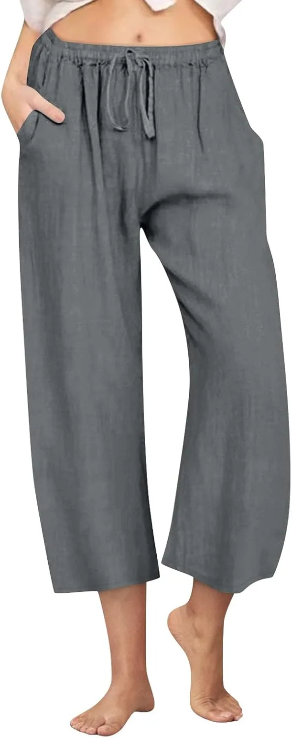 

Прямые летние брюки из хлопка и льна для женщин с завязками на поясе WJDNHKYD