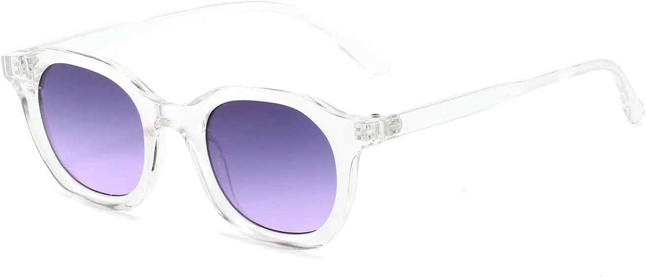 

Ретро круглые солнцезащитные очки для женщин и мужчин, модные простые круглые солнцезащитные очки с защитой от УФ-излучения CUBWOSE, Clear Frame/Gradient Purple Lens