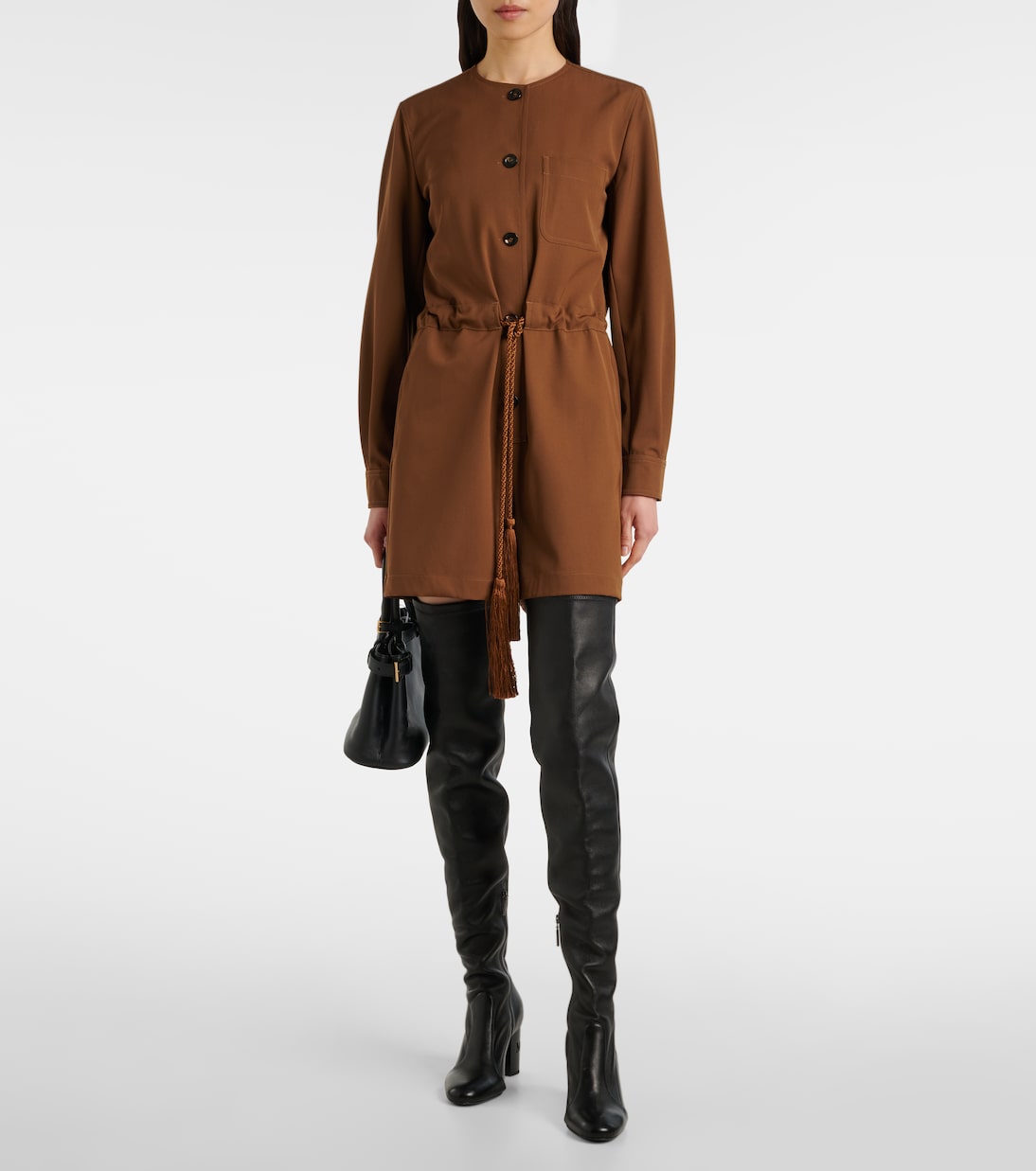 Комбинезон из шерстяного габардина с поясом в штате Мэн Max Mara, Cuoio — фото 2