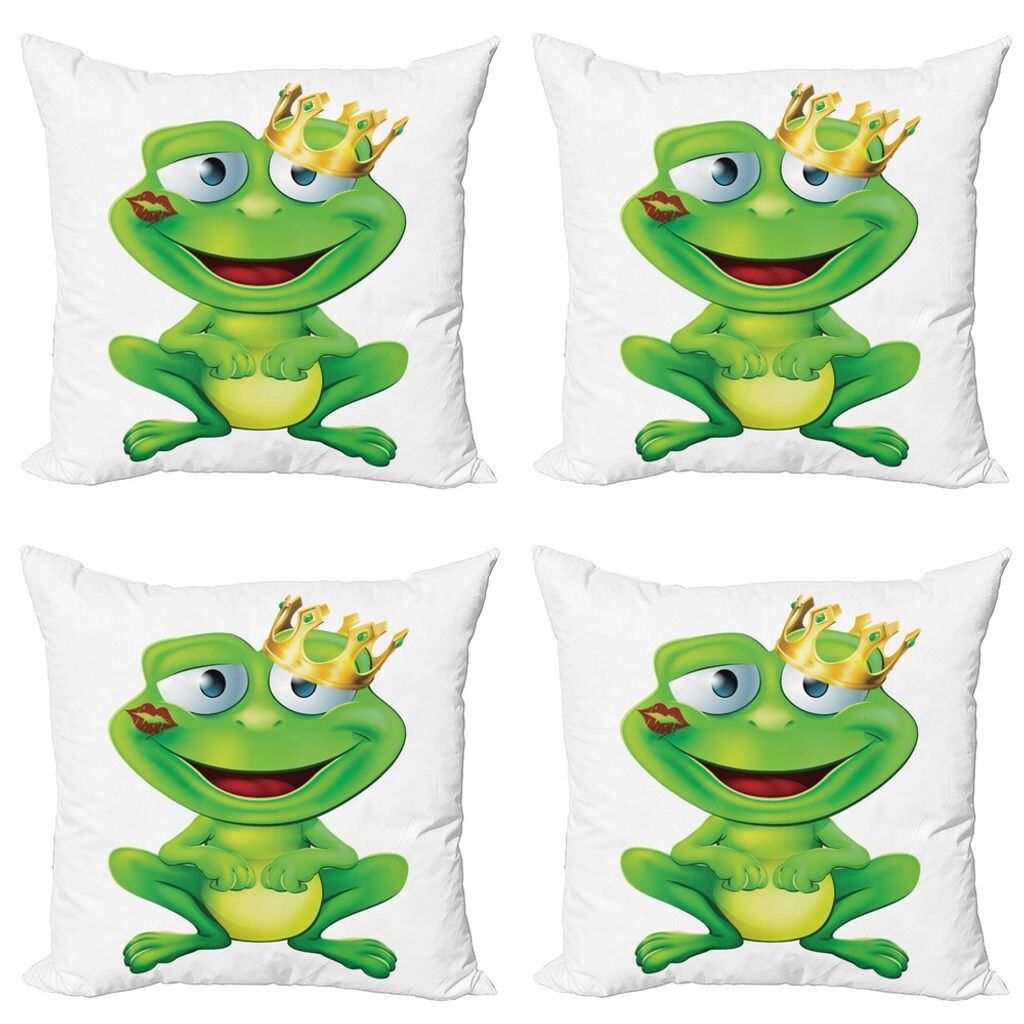 

ABAKUHAUS Набор чехлов для подушек с животными (4 предмета), Crown Frog Prince, современная двусторонняя цифровая печать, 60 x 60 см, многоцветный