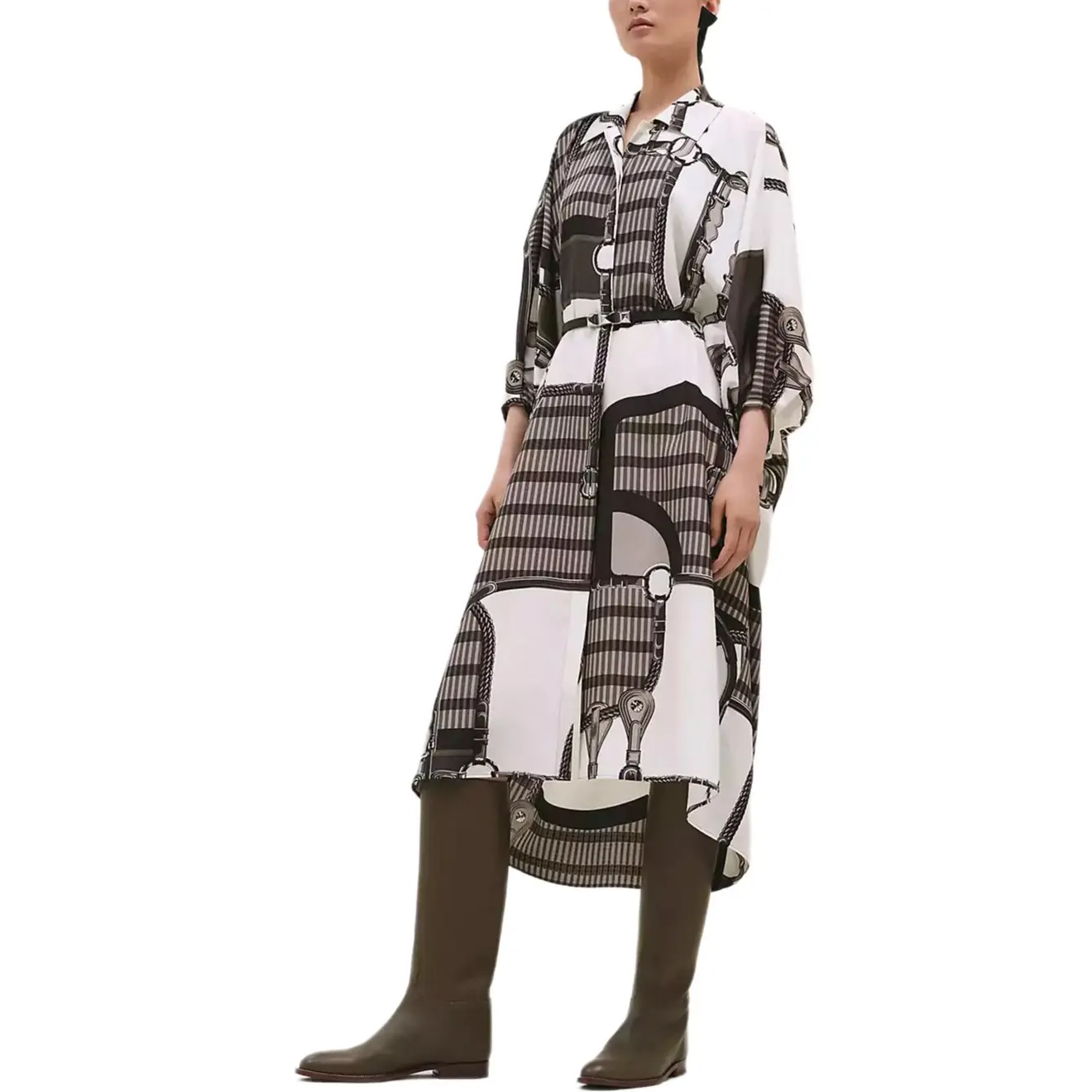 

HERMES Женское платье с коротким рукавом FW24 Multicolor