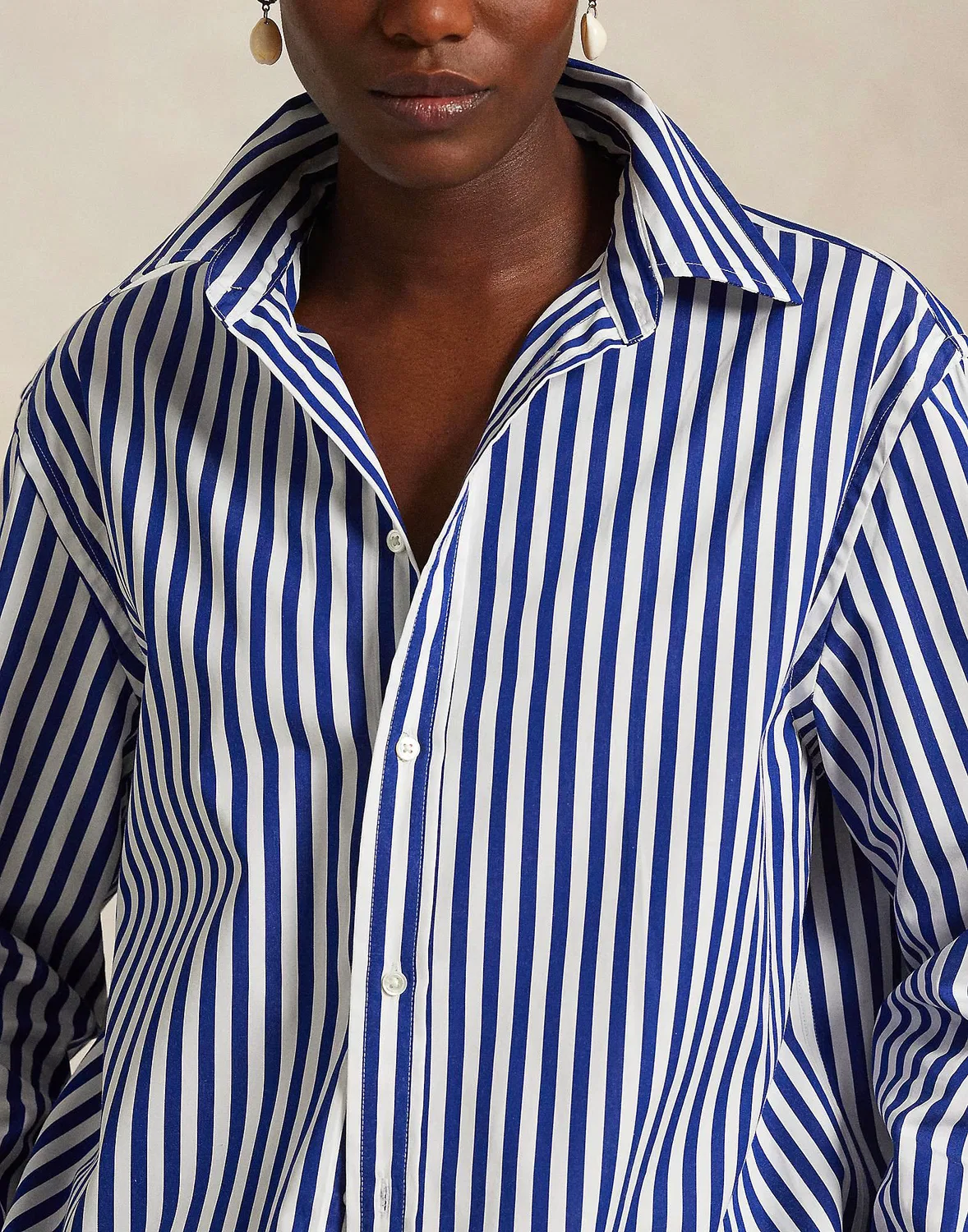 Рубашка OVERSIZE FIT STRIPED COTTON SHIRT POLO RALPH LAUREN синяя — фото 4