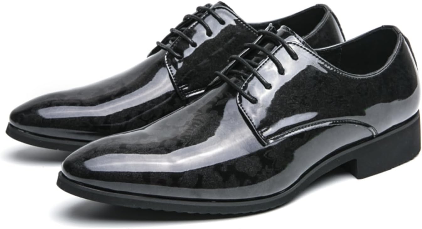 

Мужские лакированные туфли-оксфорды на шнуровке: ретро-принт, низкая посадка, заостренный носок. Противоскользящие массивные каблуки. Подходят для официальных мероприятий, бизнеса и свадьбы, а также для повседневной носки Kpdwfms, черный