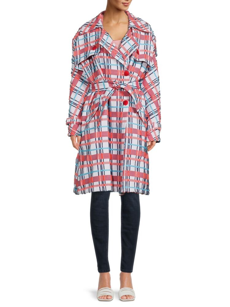

Тренч в клетку с поясом Stella Jean, цвет Pink Multi