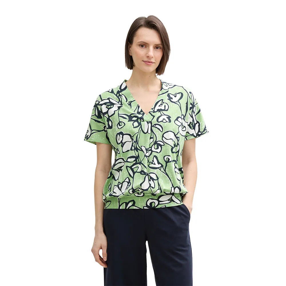 

Футболка с коротким рукавом Tom Tailor V-Neck Alloverprinted, зеленый