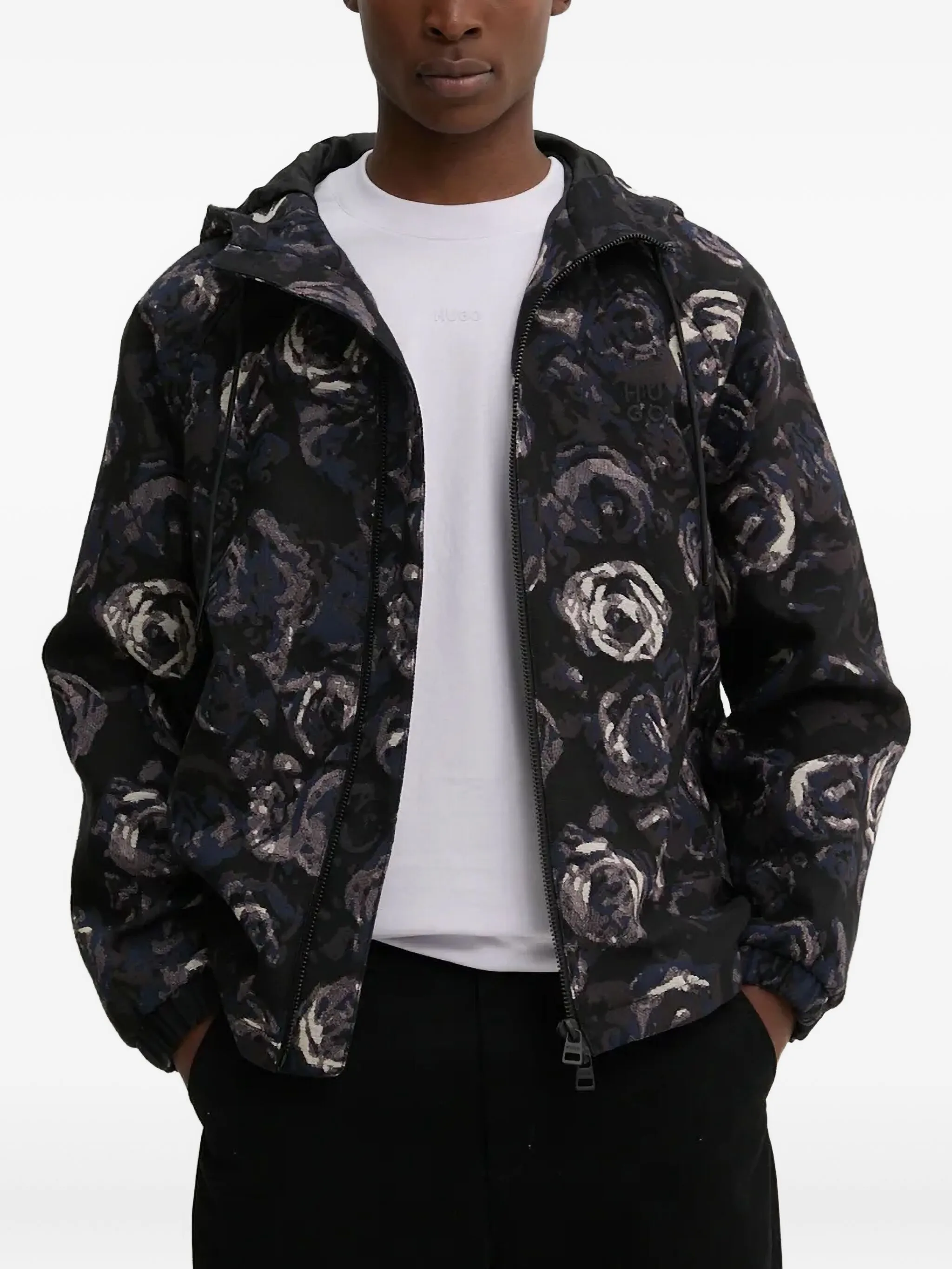 

Куртка с капюшоном и цветочным принтом Hugo, черный