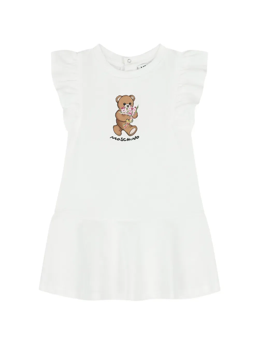 Платье с рукавами-воланами и принтом в виде плюшевого мишки Moschino Kids, белый
