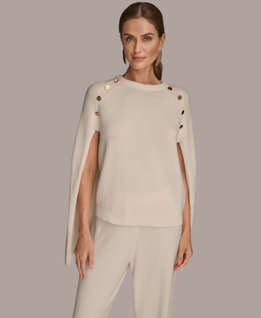 

Женский свитер-пончо с пуговицами Donna Karan New York, Cream