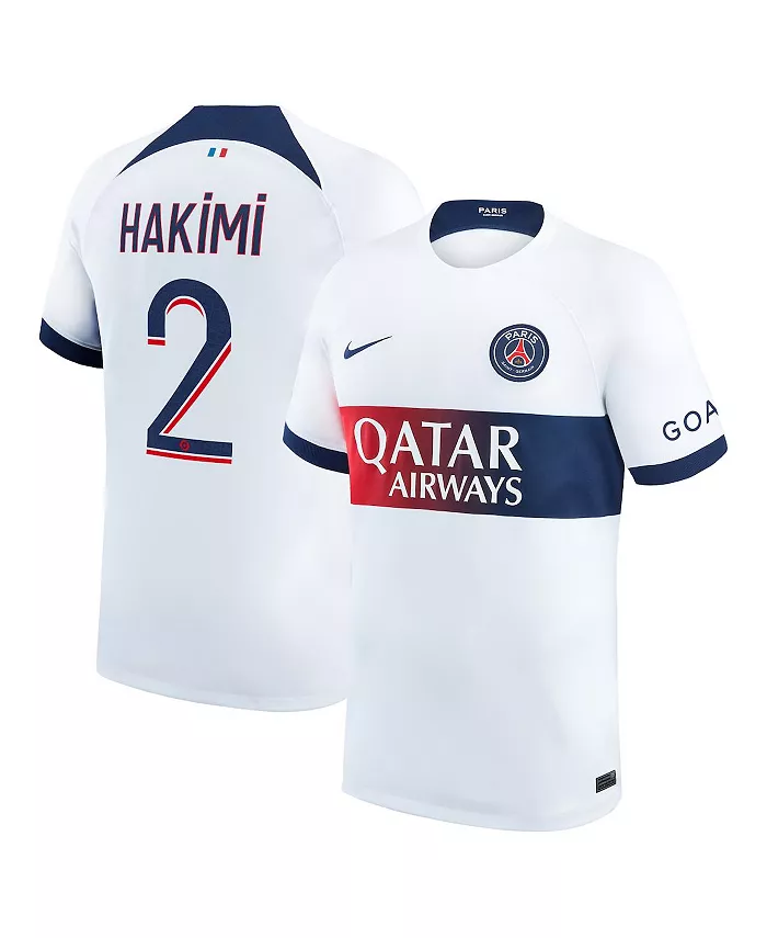 

Мужская футболка Achraf Hakimi белая Paris Saint-Germain 2023/24 гостевая реплика игровой формы Nike