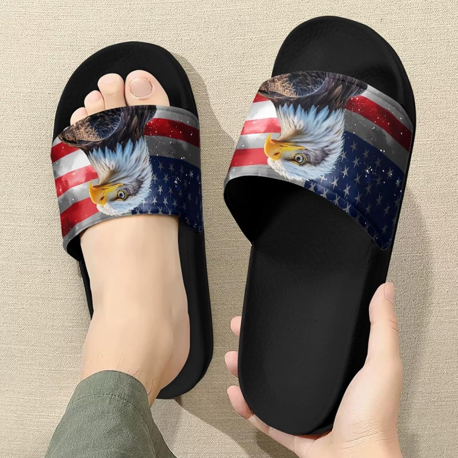 Мужские и женские слайд-сандалии Forchrinse с ямайским флагом, для дома и улицы, легкие мягкие шлепанцы для душа, Bold Eagle American Flag — фото 3