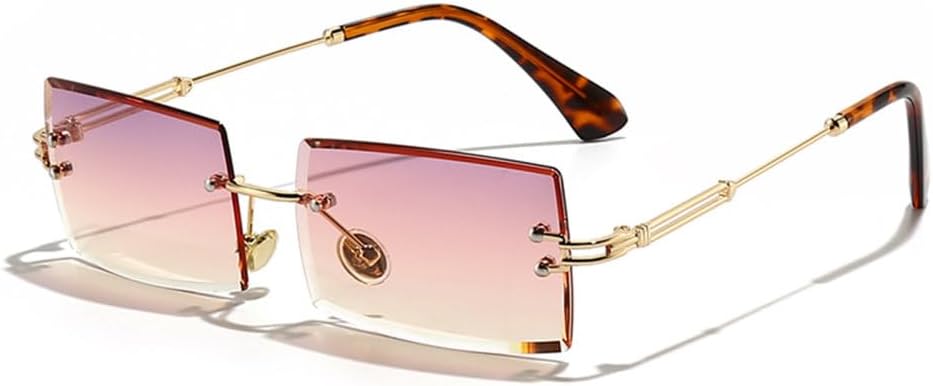 

Модные маленькие прямоугольные солнцезащитные очки для женщин и мужчин, без оправы, для велоспорта, в стиле ретро, ​​защита от УФ-излучения UV400 MTZJH, C2gold Purplpinkyell