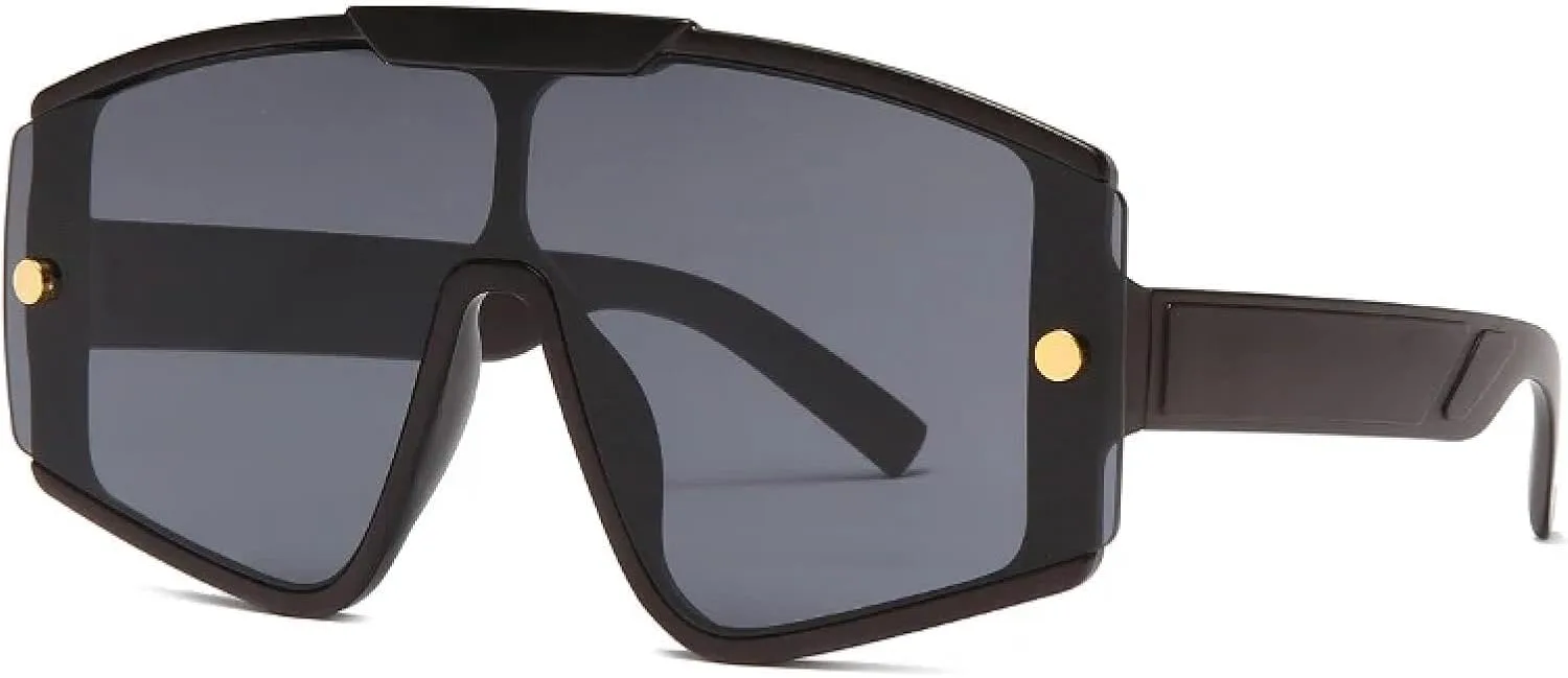 

Модные солнцезащитные очки большого размера с цельной линзой для мужчин и женщин, защищающие от УФ-излучения (UV400), в винтажном стиле, с крупной оправой TKKTLLT, C1