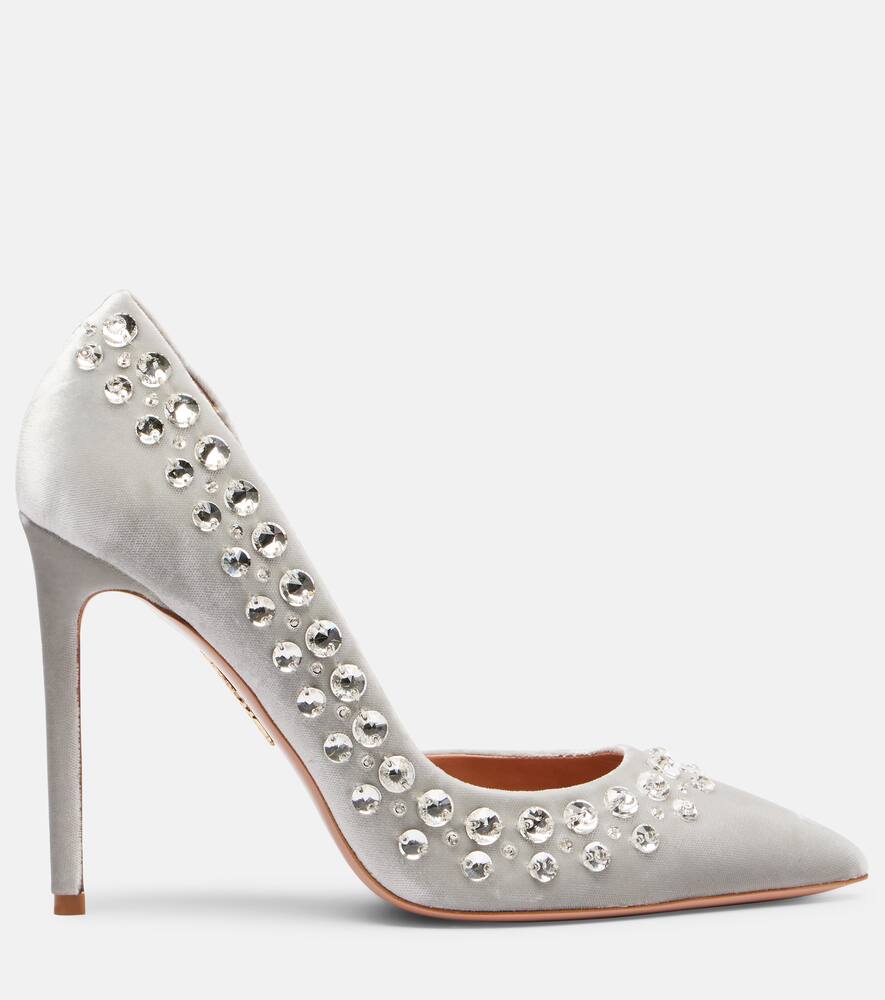 Туфли-лодочки Cosmic Love 105 с бархатом и декором Aquazzura, Sig-Silver Grey — фото 4