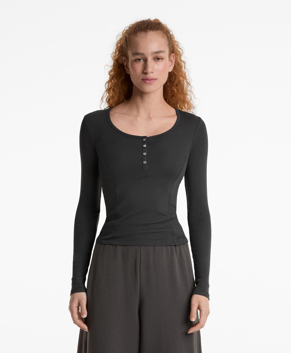 

Футболка с длинными рукавами из хлопка и модала Oysho, цвет Dark Lead Grey