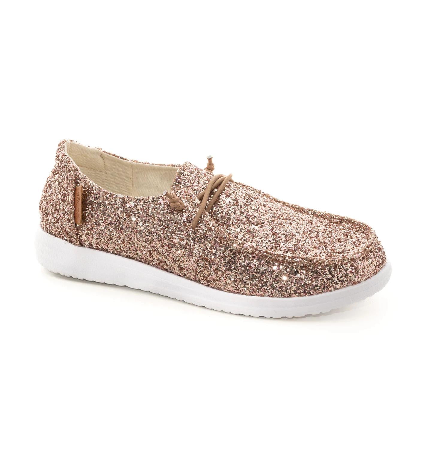 Женские повседневные туфли-каяки с розовым золотом и блестками Corkys Footwear