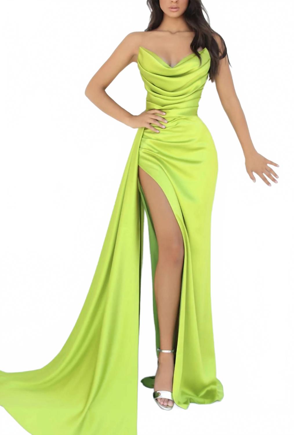 

Tarik Ediz Платье без бретелей с разрезом, салатового цвета