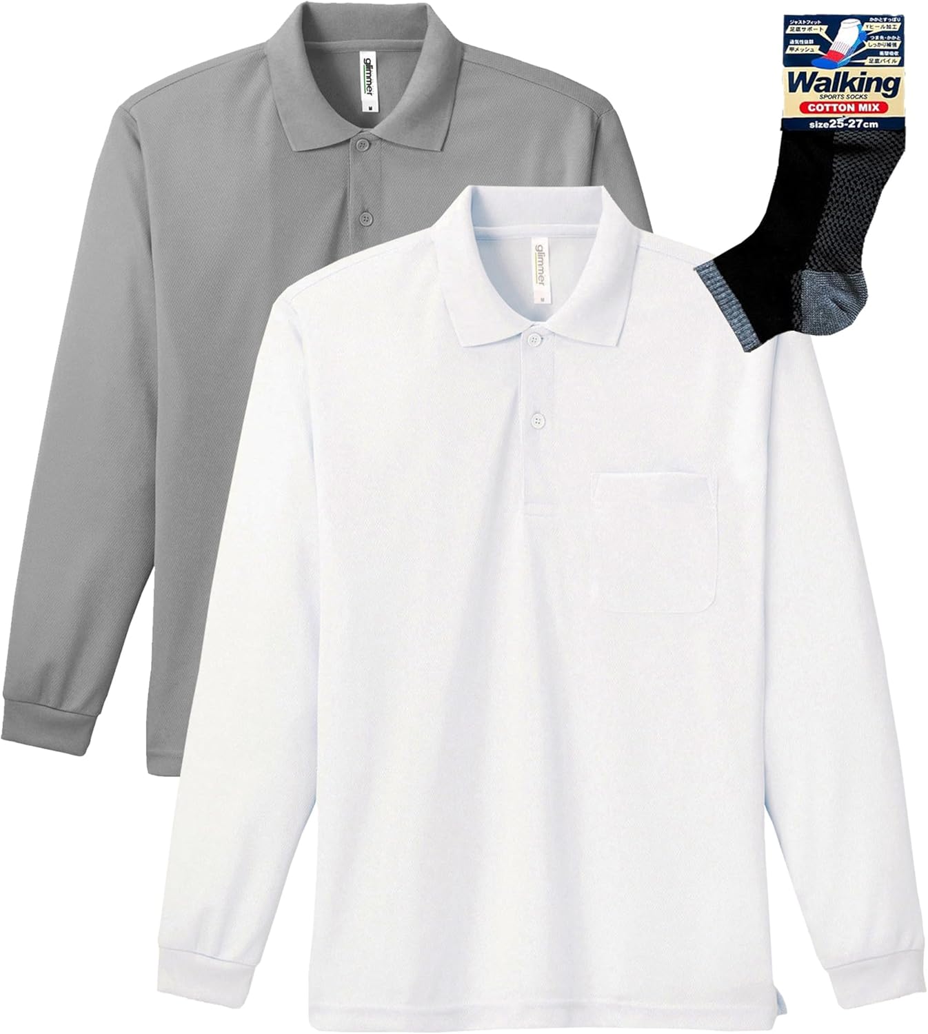 

Футболка-поло с длинными рукавами и карманом Glimmer 00335-ALP Dry 4.4 унции, бело-серый