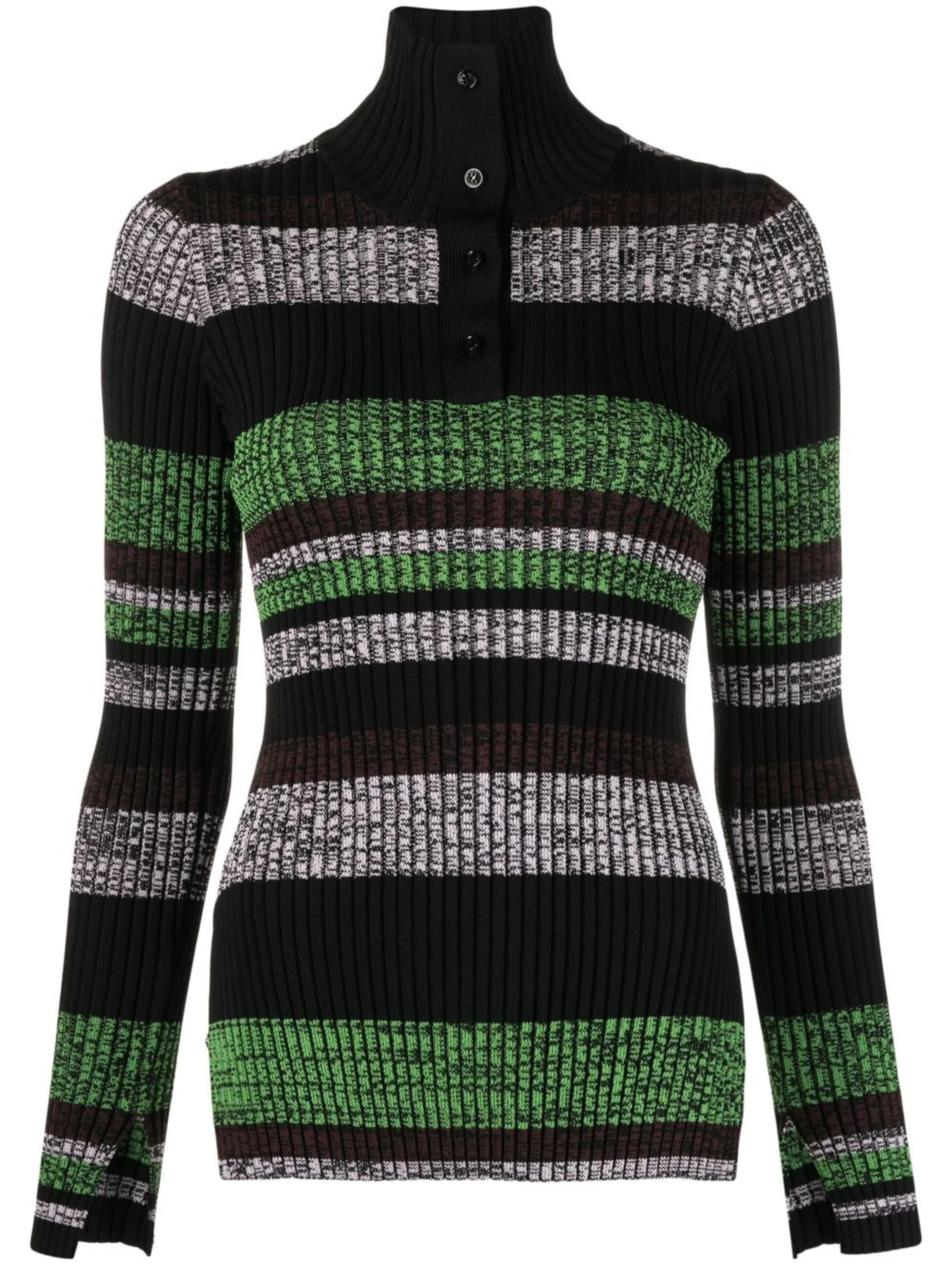 

Полосатый топ с высоким воротником в рубчик Ganni, черный