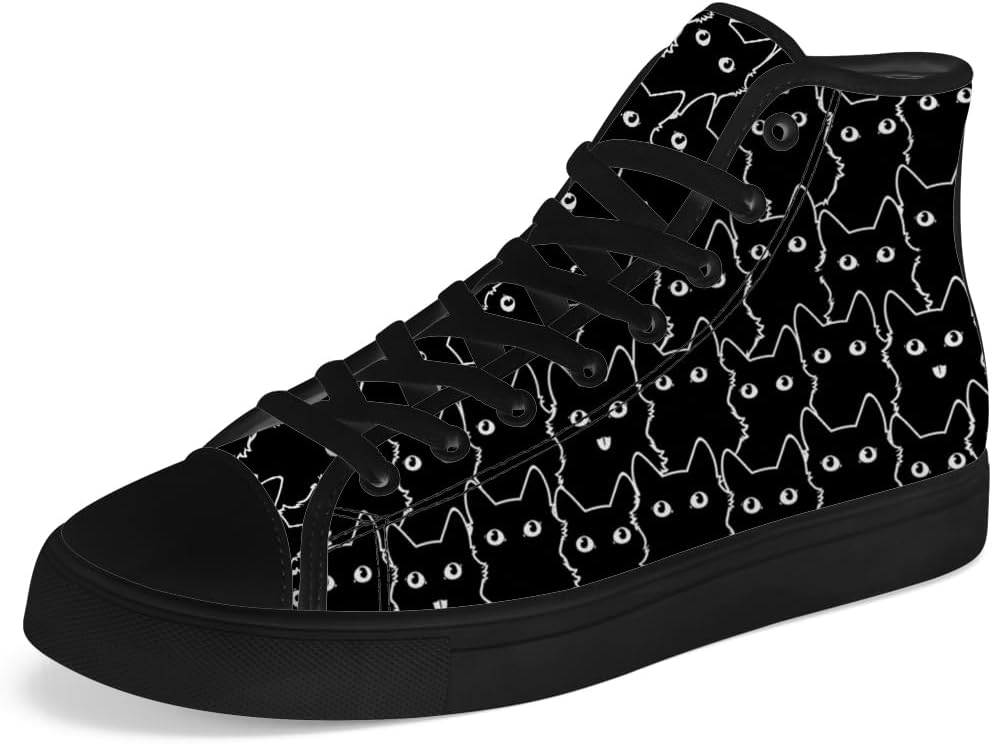 

Мужские и женские высокие кеды с кошкой на тканевой основе, высокие кроссовки на шнуровке, повседневная обувь Chebing, черный