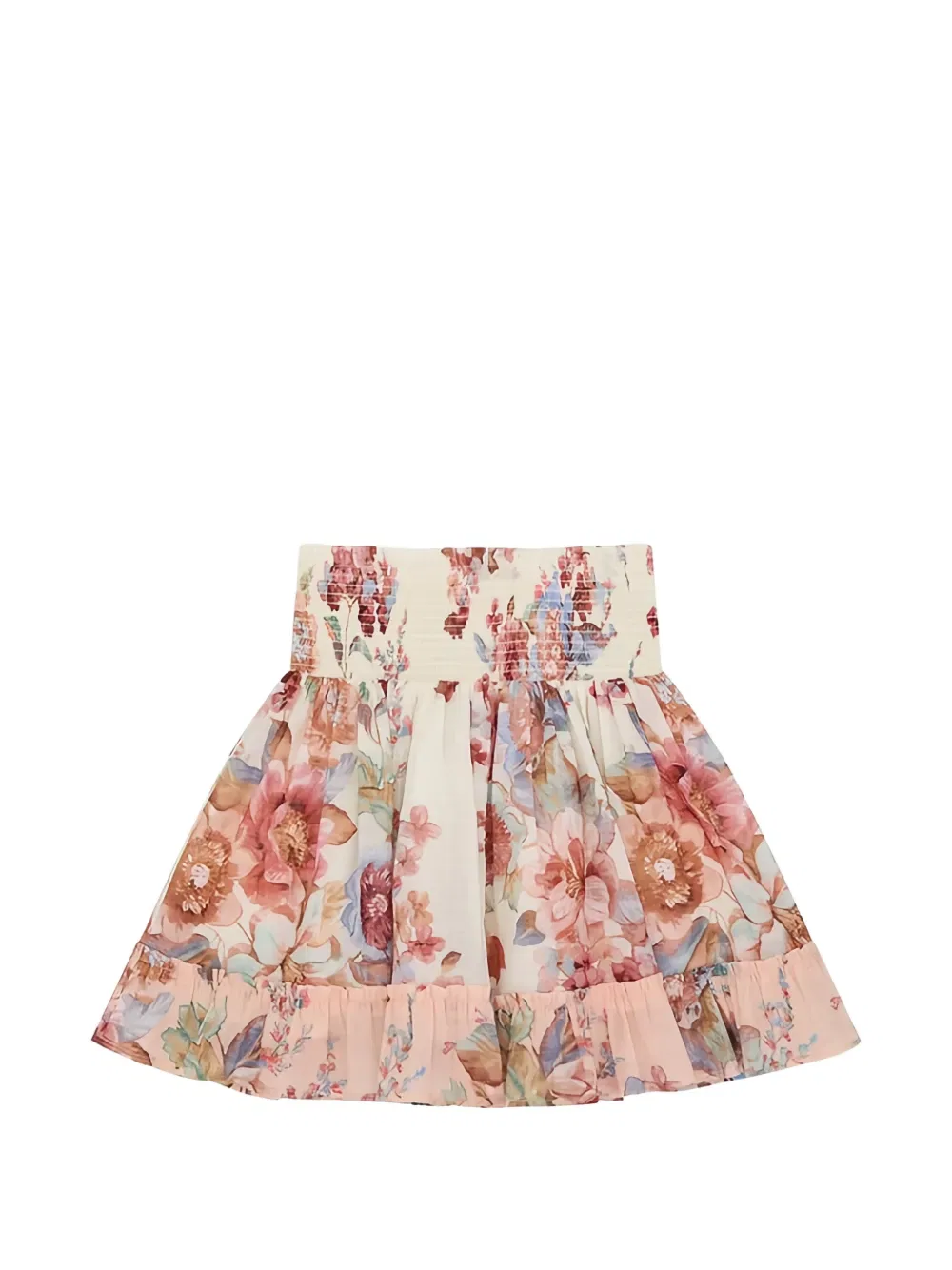 Юбка с цветочным принтом и сборками Zimmermann Kids, нейтральный