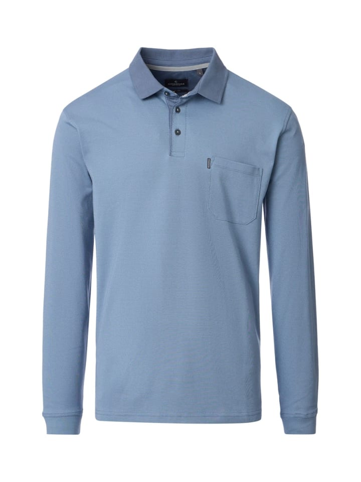 

CASAMODA Рубашка-поло с длинными рукавами, синяя, Синий, CASAMODA Рубашка-поло с длинными рукавами, синяя