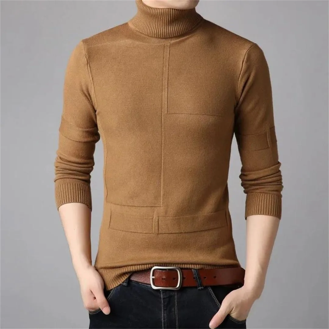 Мужской зимний водолазный свитер теплый вязаный пуловер slim fit — фото 2
