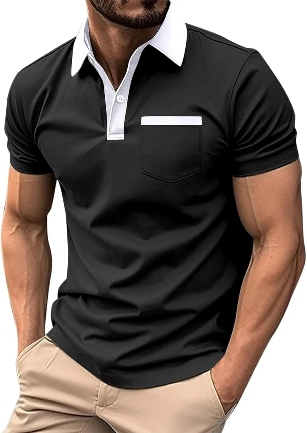 Мужская поло с карманом, короткий рукав, Slim Fit