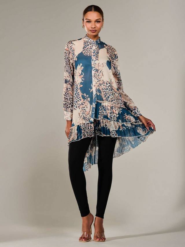 

Платье миди с анималистичным принтом и асимметричным подолом Jolie Moi, Teal/Multi